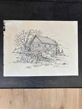 Vintage Print, Pen And Ink Printed Titled  “Brewster Mill On A Cape Cod.” Artist